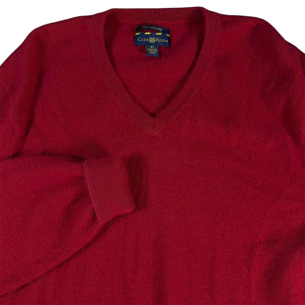 Club Room Cashmere V-Neck Sweater Mens XL Red 2-Ply Knit Pullover Classic Luxury